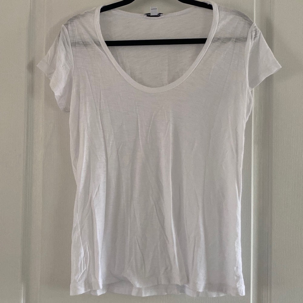 James Peres plain white scoop neck tee